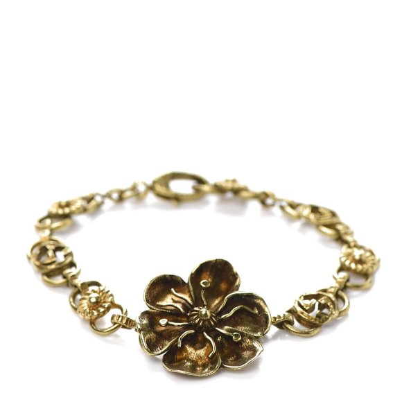 Gucci Metal Floral Bracelet in Aged Gold NEW IN BOX - Picture 1 of 8
